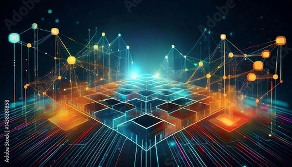 Fototapeta an abstract digital illustration depicting the challenges of scaling blockchain networks showcase the scalability challenges faced by blockchain networks and potential solutions
