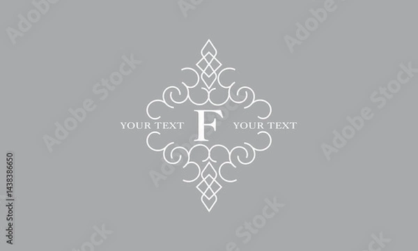 Fototapeta Luxury art deco classic linear logo with initial F. Vector monogram, frame, border, label for your logo, badge or emblem