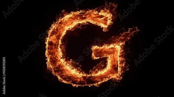 Fototapeta Fiery letter G on black background; abstract design