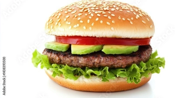 Fototapeta Delicious Hamburger with Fresh Vegetables on a White Background