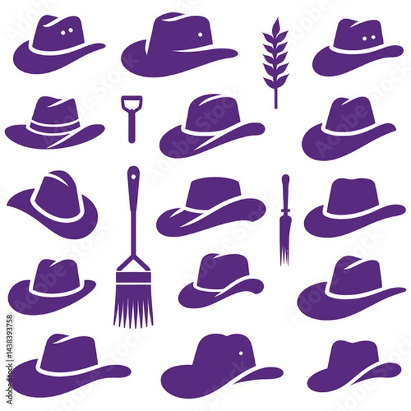 Fototapeta Collection of Hat Icons in a Vintage Style Seamless Pattern
