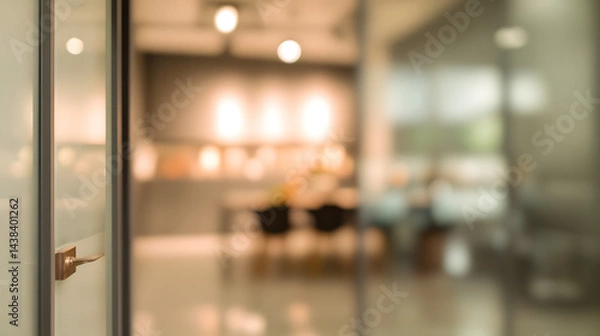 Fototapeta Engaging office scene with blurred door modern workplace interior design professional atmosphere