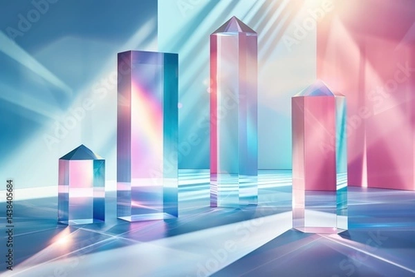 Fototapeta Colorful crystal prisms casting light reflections.