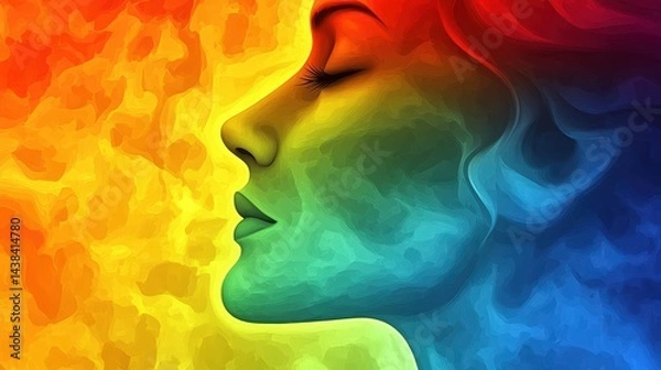 Obraz Radiant Profile. Woman in Vivid Colors, Harmony of Warm and Cool Tones 