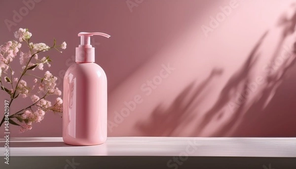 Obraz a minimalist bottle of delicate pastel pink lotion dispenser designed with simplicity and functionality in mind