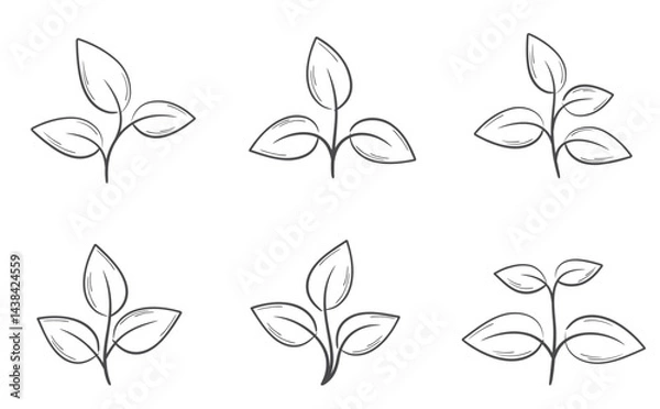 Obraz Plants and sprout line illustration set. Spring, planting and nature design elements. Isolated vector images