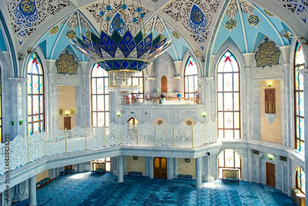 Fototapeta Beautiful picturesque interior decoration of the Kul Sharif Mosque in the territory of the Kazan Kremlin. Russia