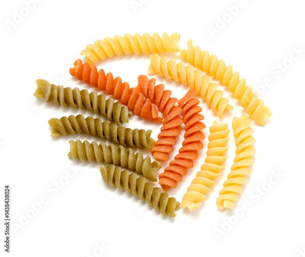 Fototapeta Fusilli tricolore pasta isolated on white background