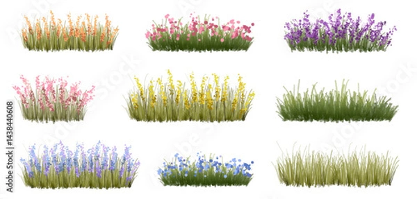Fototapeta  Vector watercolor blooming flower tree or forest side view isolated on white background for landscape and architecture drawing,elements for environment or and garden,green tree for garden section 