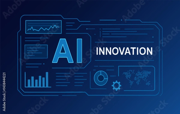 Obraz Futuristic user interface with digital background, AI innovation concept, flat illustration
