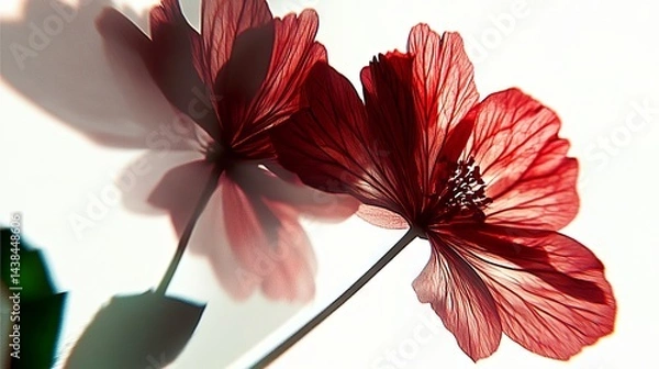 Fototapeta Elegant Geranium Flower Displayed Against a White Background Showcasing Light and Shadow Effects in Surrealism Style for Product Presentation