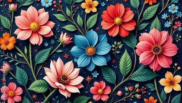 Fototapeta Intricate woven floral tapestry, seamless repeat, design element, detail