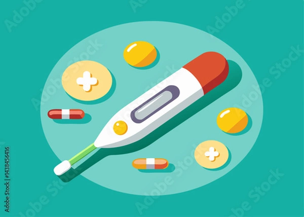 Fototapeta Digital Thermometer with Assorted Pills and Capsules