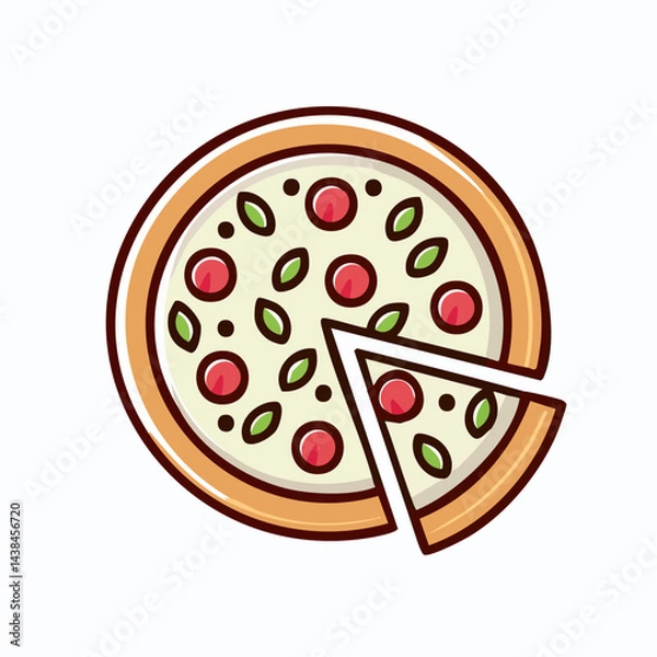 Fototapeta Pizza with one slice separated linear icon EPS file