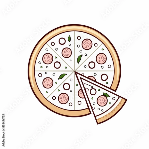 Fototapeta Pizza with one slice separated linear icon EPS file