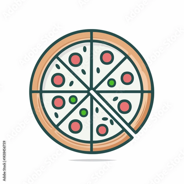 Fototapeta Pizza with one slice separated linear icon EPS file