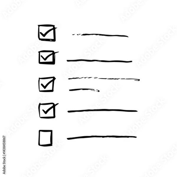 Fototapeta Hand-drawn checklist, black and white sketch, for to do list, planning, project management