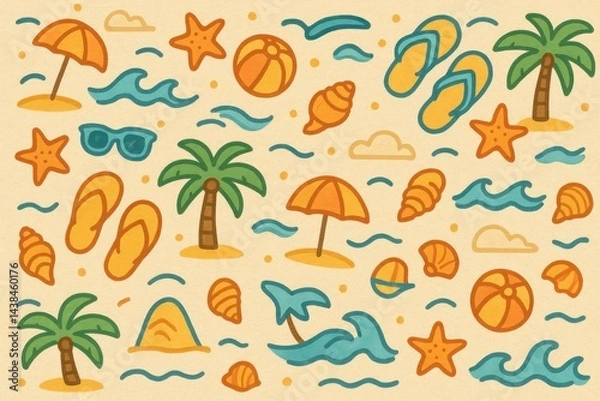 Fototapeta Vibrant Beach Pattern Art Featuring Fun Summer Elements