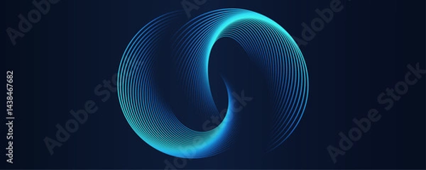 Fototapeta Abstract circle line pattern spin blue green light isolated on black background in the concept of music, science, Ai technology, digital futuristic banner