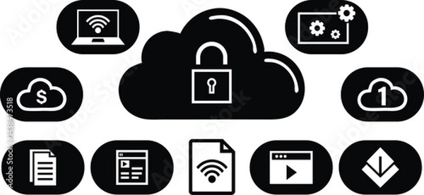 Fototapeta Secure Cloud Computing Icons Set for Modern Technology, set of vector icons