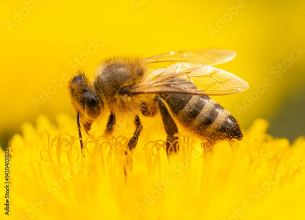Fototapeta The image shows a bee on a flower, serving as a pollinator.