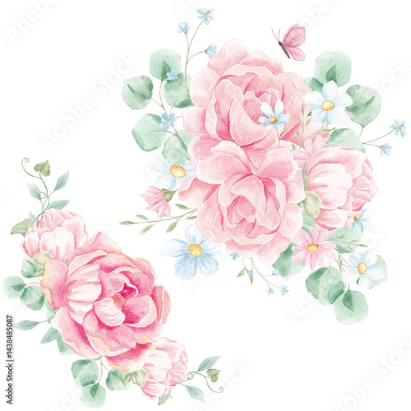 Fototapeta Watercolor Peonies, Png clipart, Peony flowers clipart, Romantic, Spring floral clipart, Wedding invite card, Blush Peony, Pink