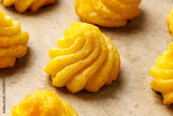 Obraz Duchess potatoes, mashed potatoes piped in decorative swirls