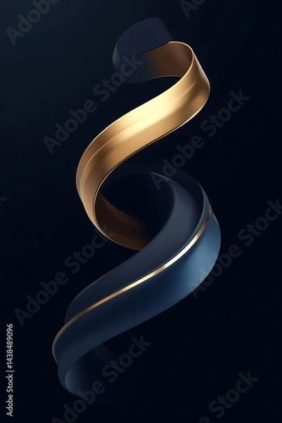 Fototapeta Elegant 3D Swirling Ribbon with Gold and Blue Accents, Abstract with pattern and gold line, Elegant Abstract Design with Gold Accents on a Dark Background For Awesome wallpaper design