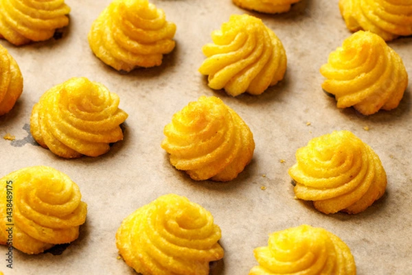 Obraz Duchess potatoes, mashed potatoes piped in decorative swirls