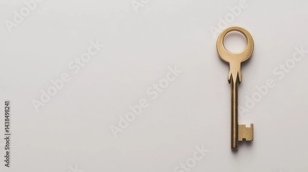 Fototapeta A single, stylized black key lies on a clean white surface, representing security and access.