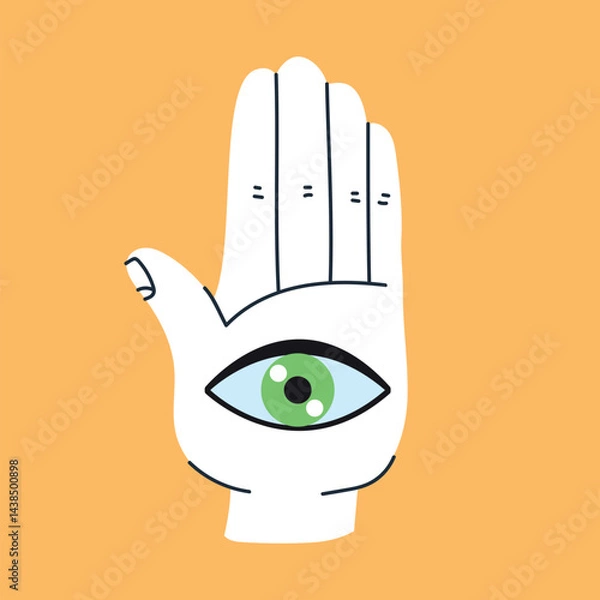 Fototapeta Esoteric arm palm with eye simple flat icon isolated concept. Graphic design illustration