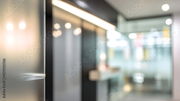 Obraz Blurred office interior scene with doorway modern business space sleek design calming environment