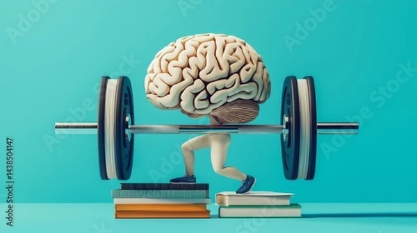 Fototapeta Conceptual 3D Brain Lifting Barbell Representing Mental Strength generative ai