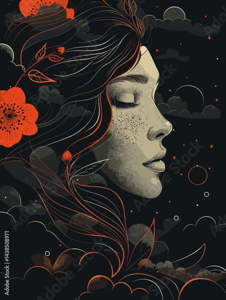 Obraz Woman's face is shown in a black and orange background