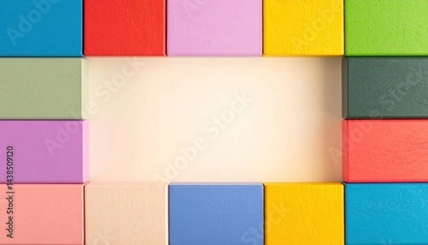 Fototapeta Creative colorful block arrangement studio setting photography minimalist environment top view visual art concept