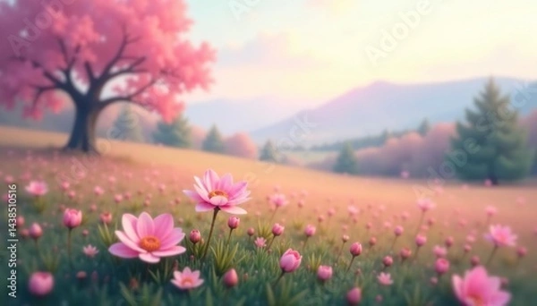 Obraz Abstract blurred landscape, soft focus Pastel hues, tranquil scene , soft, digital