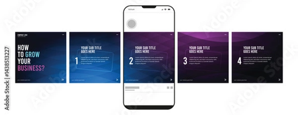 Fototapeta Set of Linkedin Carousel Post, editable social media Instagram carousel post, modern and creative business carousel post template, eps 10.
