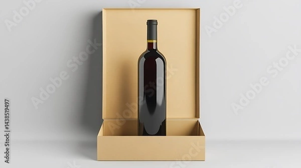 Obraz Dark Wine Bottle Inside Open Beige Box on White Background Elegant Presentation