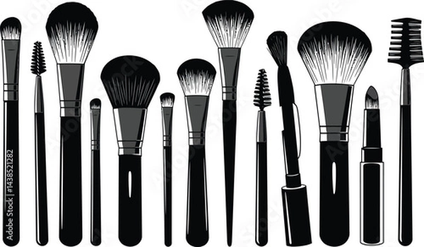 Fototapeta Black and White Makeup Brush Vector Graphic Set