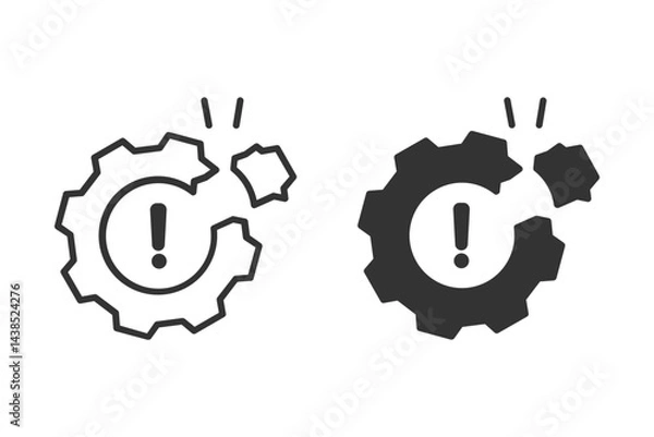 Obraz Broken gear with an exclamation mark icon set.  symbolizing malfunction, error, or failure. suitable for various applications