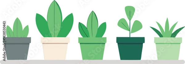 Obraz Five potted plants on a shelf minimalist illustration
