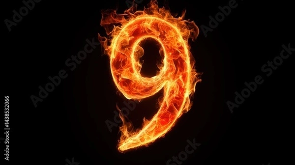 Fototapeta Fiery number nine, abstract background, graphic design element