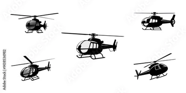 Fototapeta helicopter silhouette set - vector illustration, Utility Helicopter set silhouette vector illustration, Utility Helicopter line art vector design, A modern helicopter silhouette vector, icon on white.