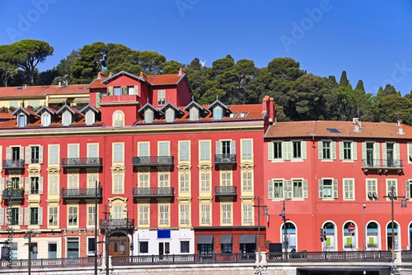 Obraz Old red buildings near port in Nice, France