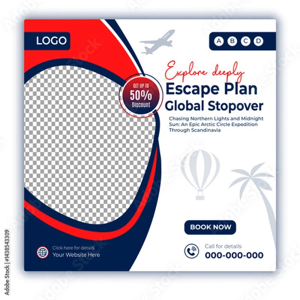 Fototapeta Travel and tour social media posts and web banner square design template