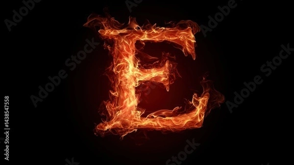 Fototapeta Fiery letter E, dark background, abstract design, graphic art (1)