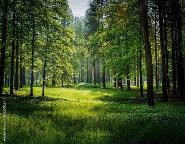 Fototapeta a forest edge with green trees in summe