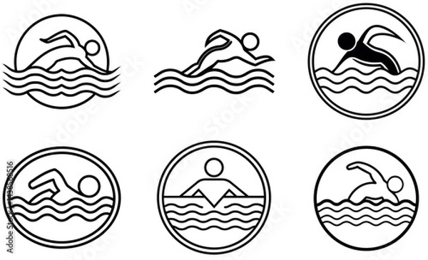 Fototapeta Swimming Icons in a Simple Line Art Style