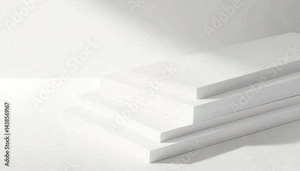 Fototapeta Stack of white blank paper sheets on light-colored surface