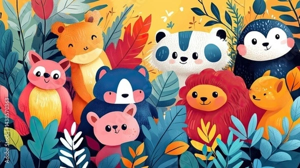 Obraz Playful animal clipart featuring colorful illustrations of various species for educational, creative, and childrenâ€™s projects.